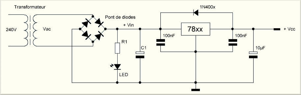 Schéma d'alimentation 12V régulée